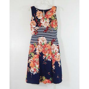 KATHERINE KELLY dress fit flare sleeveless floral stripe knee length colorful 4